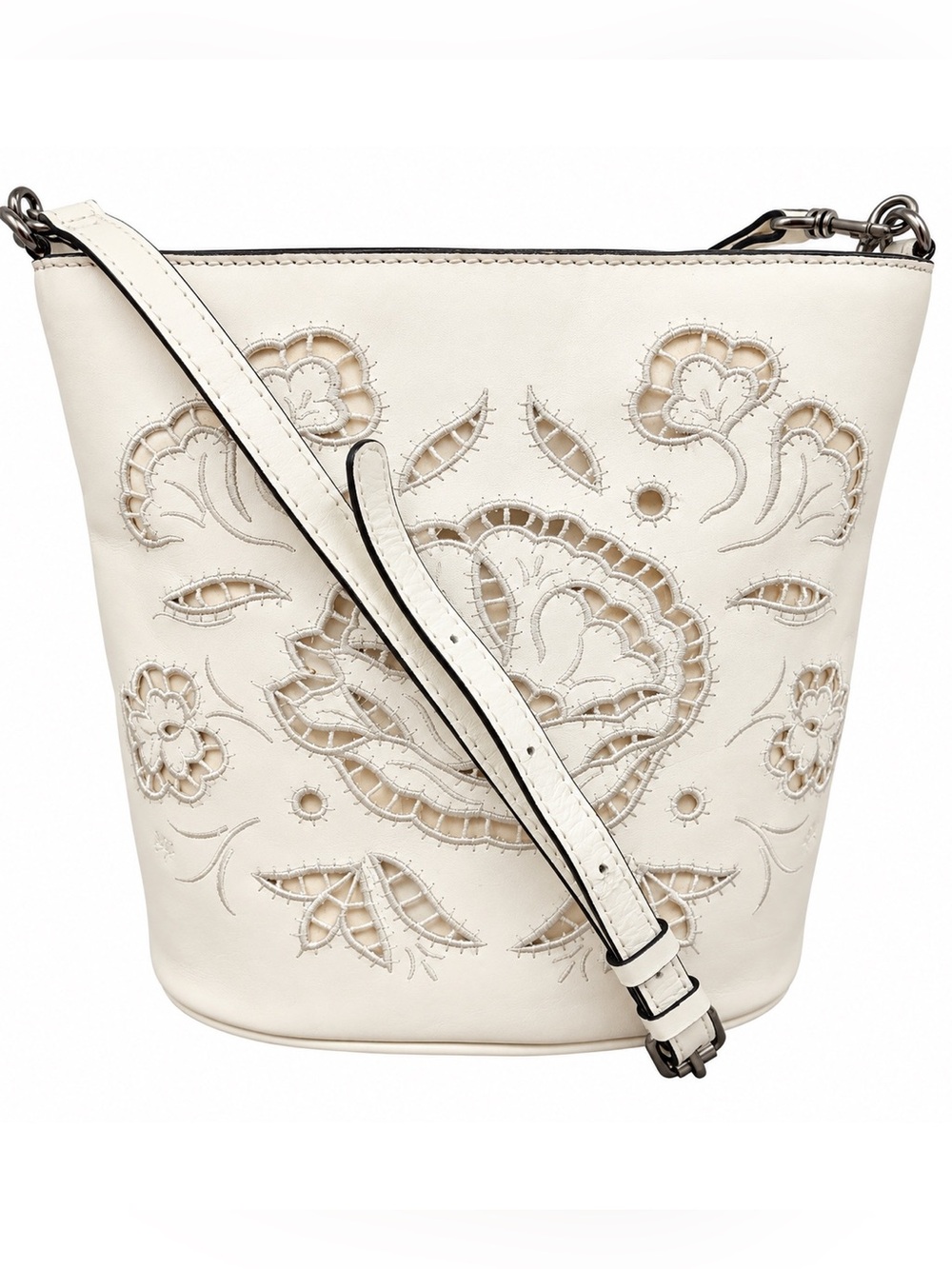 Patricia Nash Eloisa French Lace Leather Bucket Crossbody NWT Cream